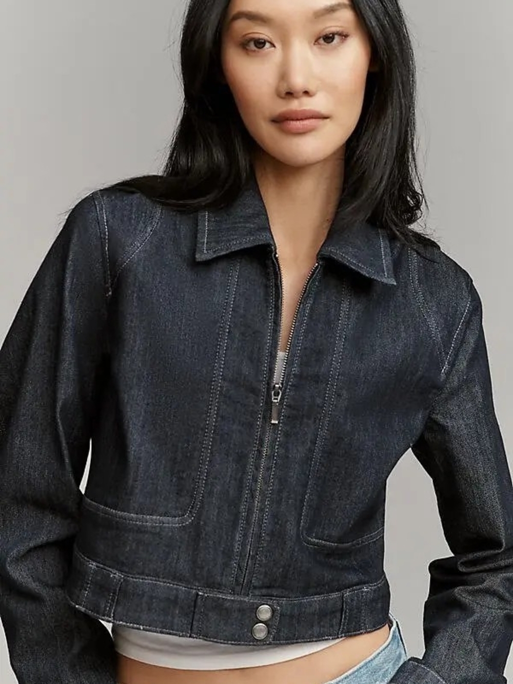Rumi Shrunken Stretch Denim Moto Jacket by Pilcro